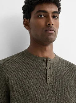Waffle-knit Henley sweater