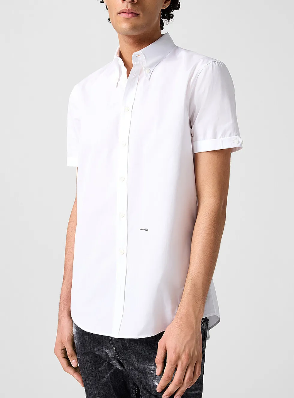 Waist logo turn-up sleeve shirt