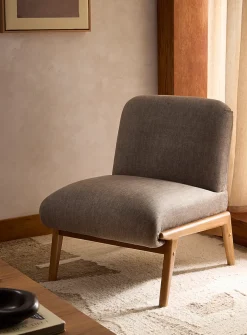 Walnut veneer legs dark taupe velvet armchair