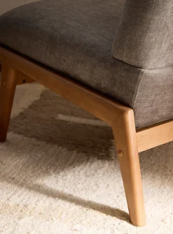 Walnut veneer legs dark taupe velvet armchair