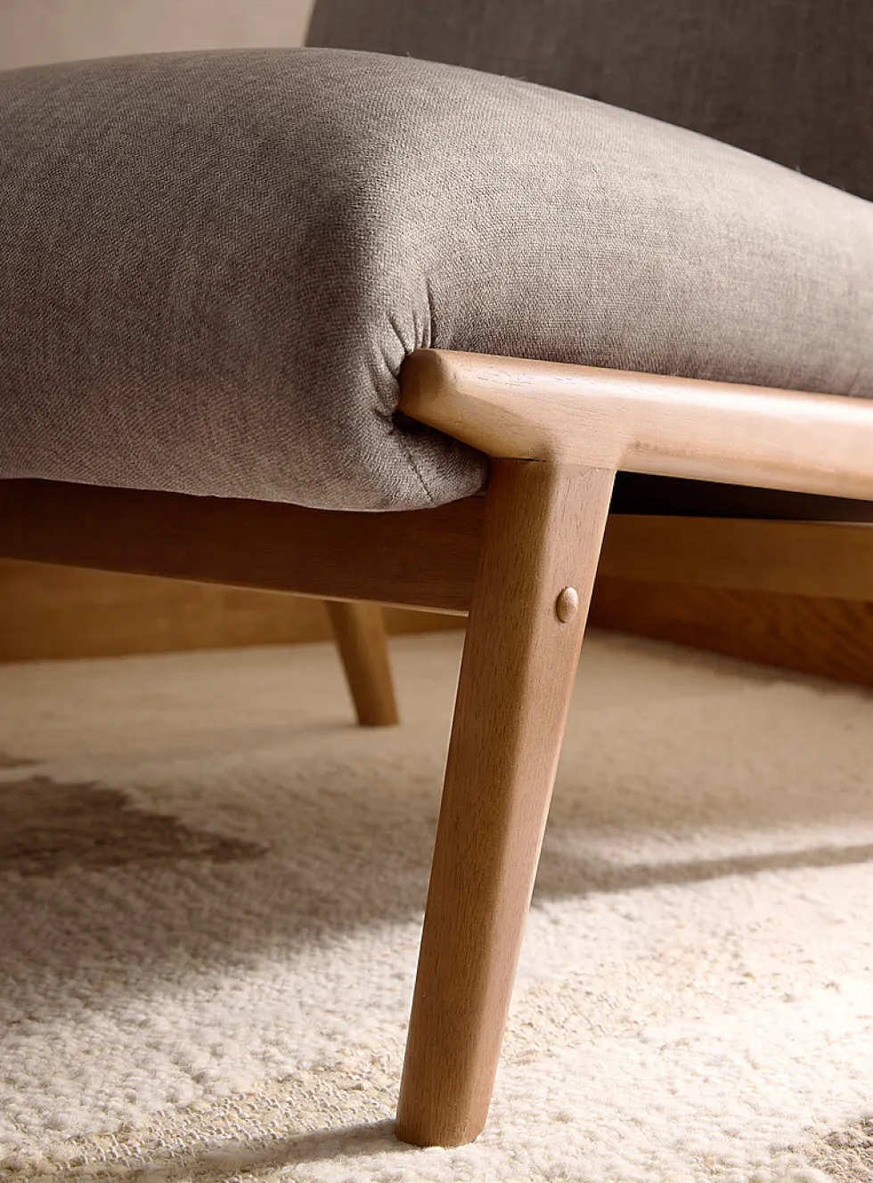 Walnut veneer legs dark taupe velvet armchair
