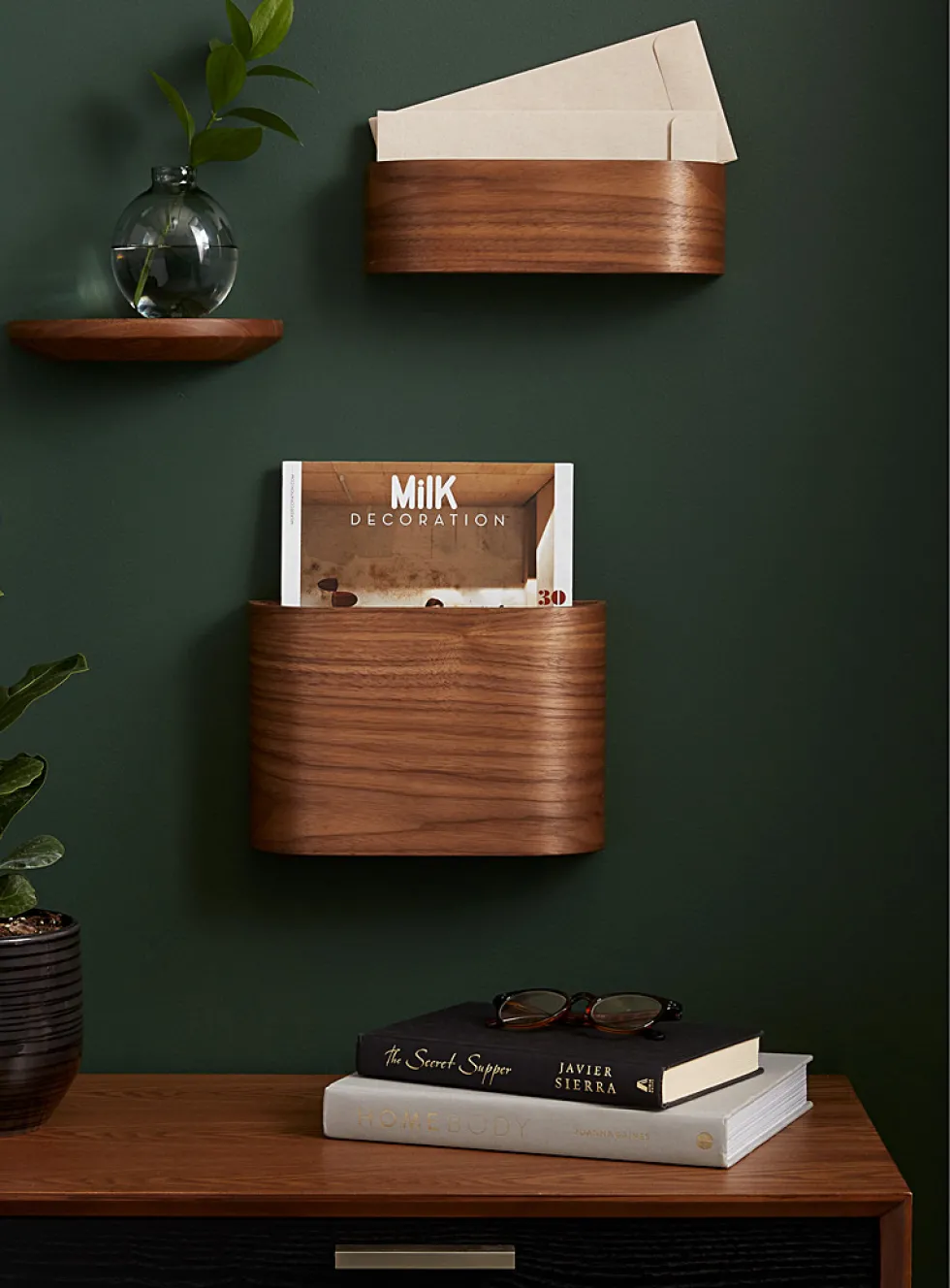 Walnut wall letter holder