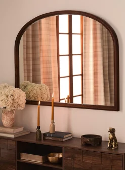 Walnut-finished arched frame mirror