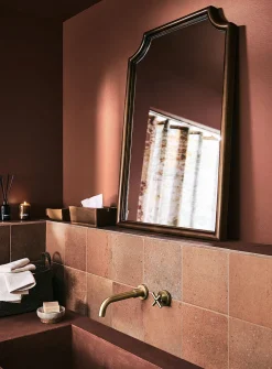 Walnut-finished frame truncated corners mirror