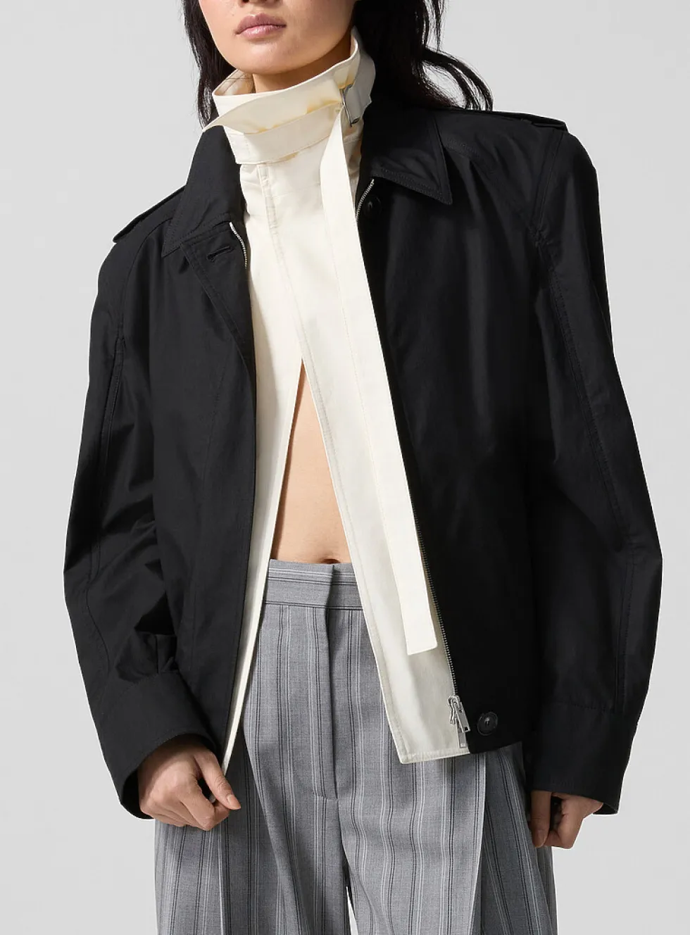 Washed cotton layered-effect jacket