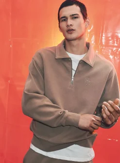 Washed double-knit jersey polo sweatshirt