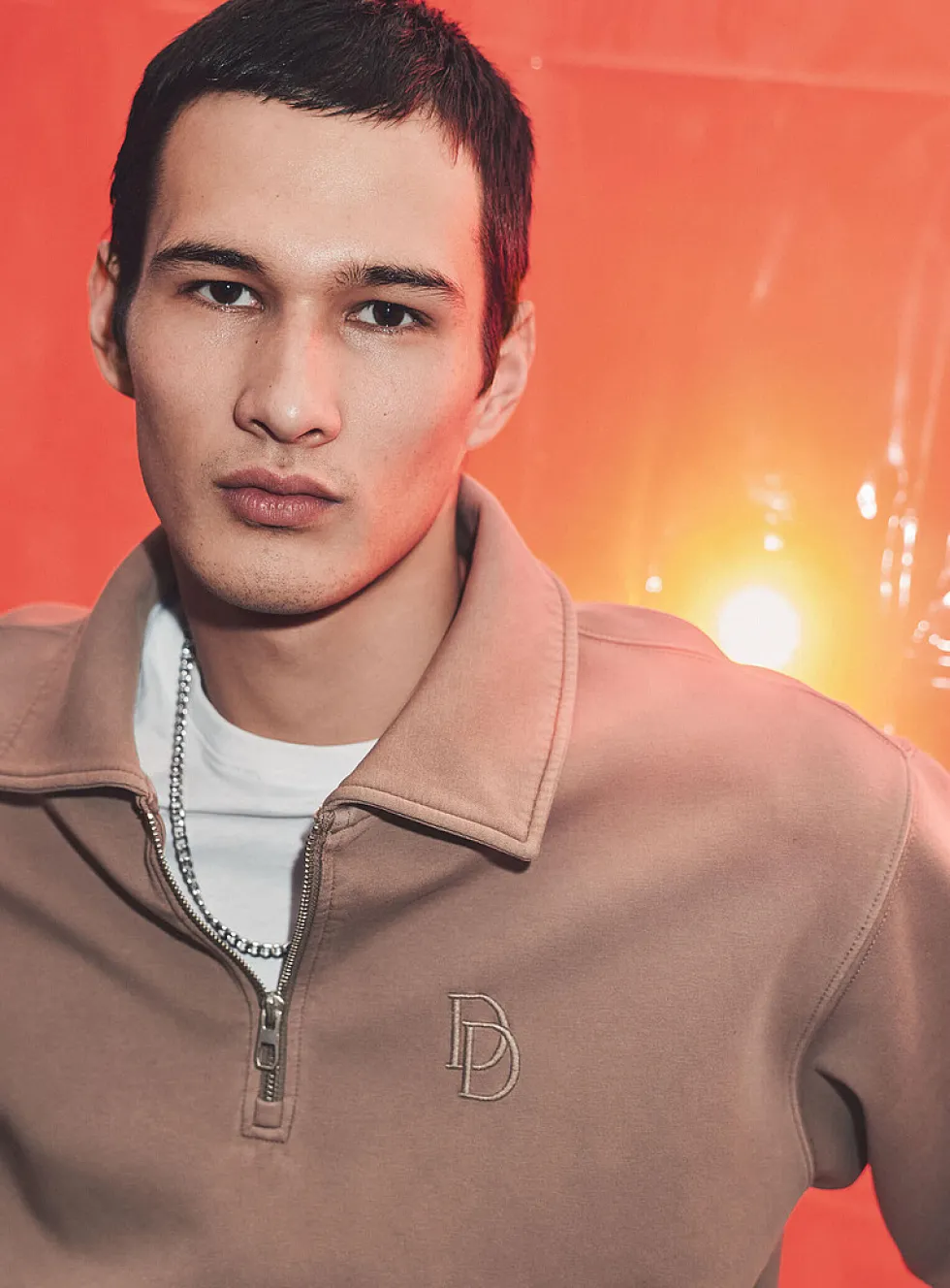 Washed double-knit jersey polo sweatshirt