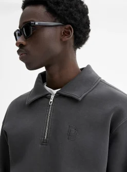 Washed double-knit jersey polo sweatshirt