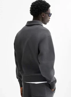 Washed double-knit jersey polo sweatshirt