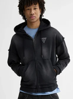 Washed zip-up hoodie