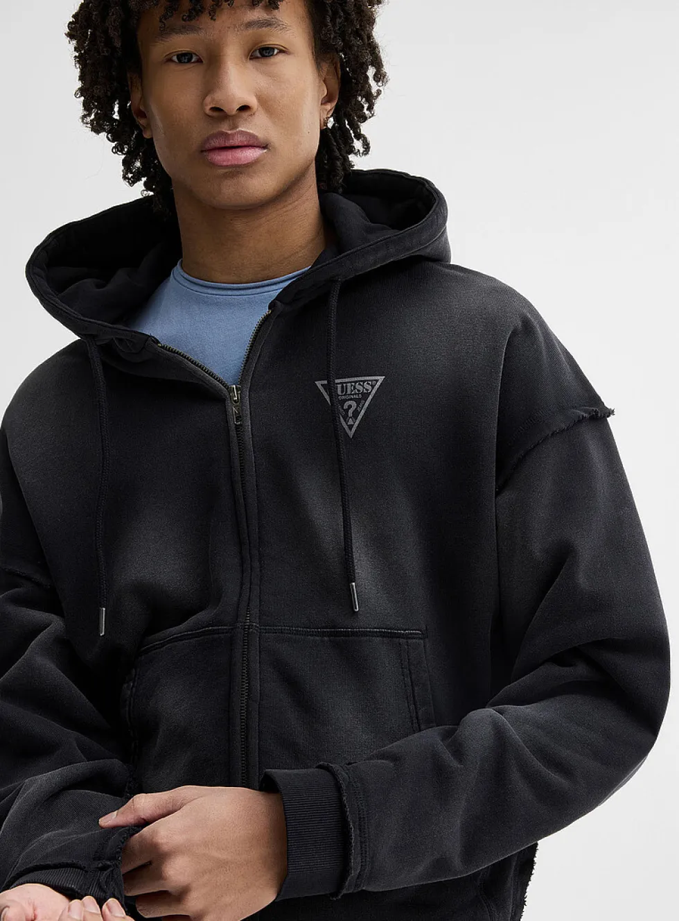 Washed zip-up hoodie