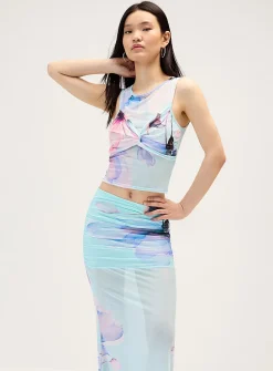 Watercolour floral mesh cropped cami