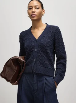 Waves and pompons textured cardigan