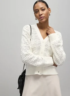 Waves and pompons textured cardigan