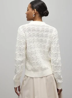 Waves and pompons textured cardigan