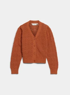 Waves and pompons textured cardigan