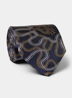 Wavy lines pure silk tie