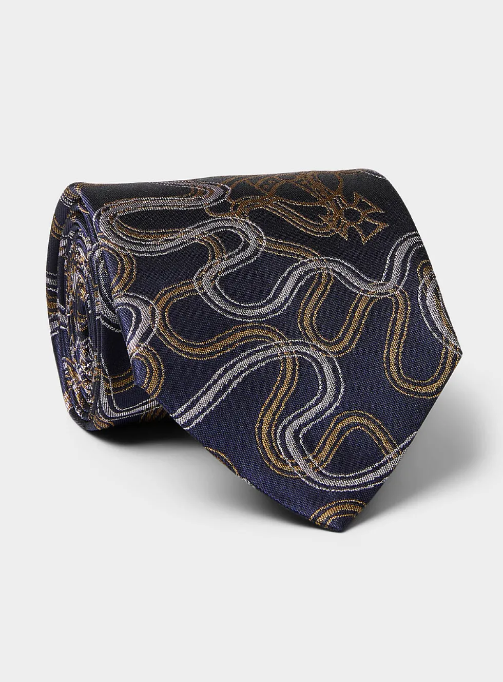 Wavy lines pure silk tie