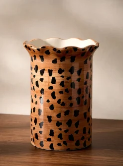 Wavy trim leopard print vase