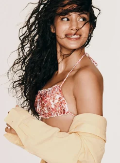 Wavy-trim cutout bandeau bikini top