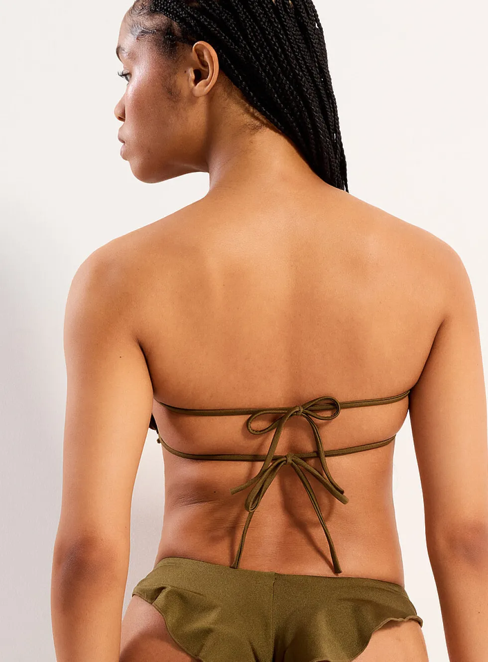 Wavy-trim cutout bandeau bikini top