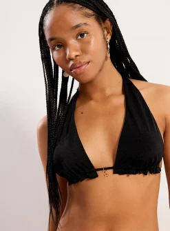 Wavy-trim halter triangle bikini top