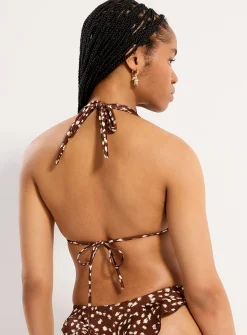 Wavy-trim halter triangle bikini top