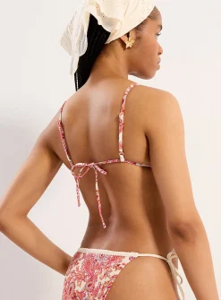 Wavy-trim smocked triangle bikini top