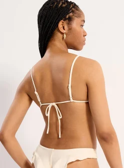 Wavy-trim smocked triangle bikini top