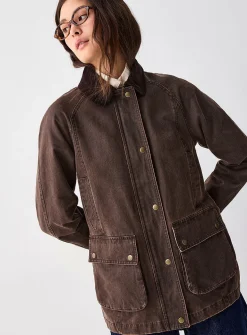Waxed-finish ribbed-collar jacket