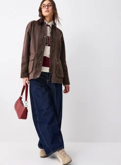 Waxed-finish ribbed-collar jacket