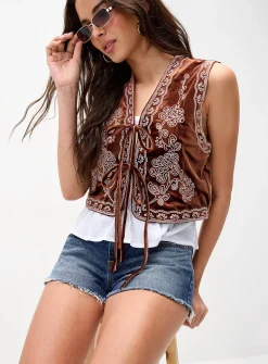Western flowers velvet vest