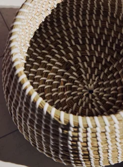 White accents small round seagrass basket