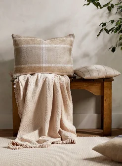 White checked pure linen cushion