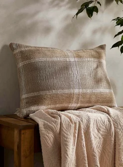 White checked pure linen cushion