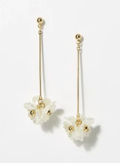 White flower and post long earrings