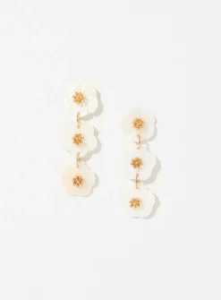 White flower long earrings