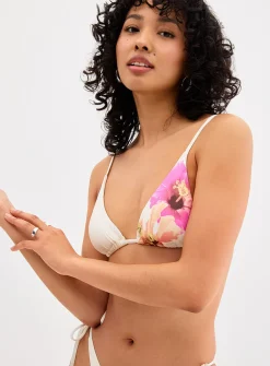 White hibiscus triangle bikini top