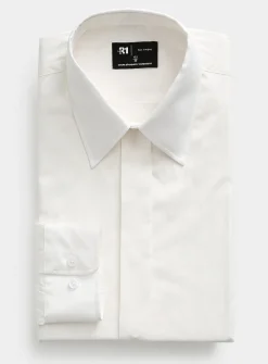 White hidden-button shirt