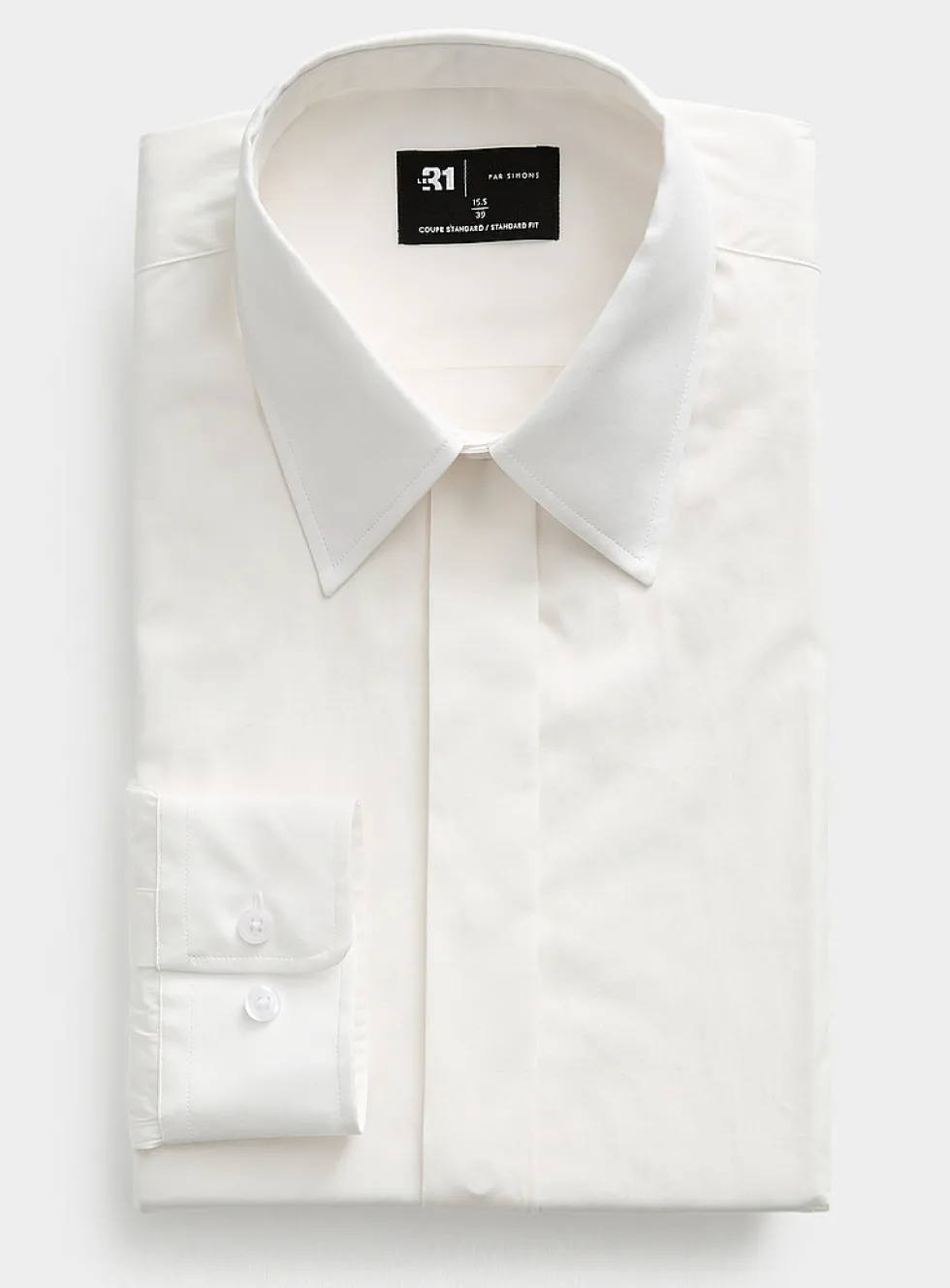 White hidden-button shirt