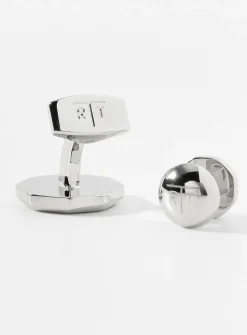 White mother-of-pearl cuff links and shirt buttons