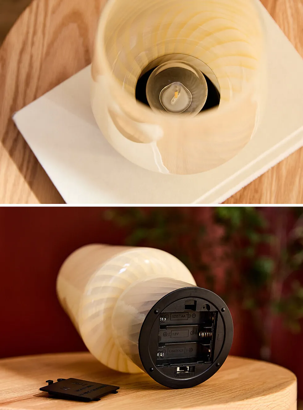 White swirls retro-style portable open lamp
