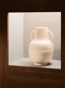 White two-handle textured ceramic vase
