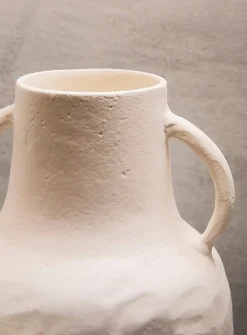 White two-handle textured ceramic vase