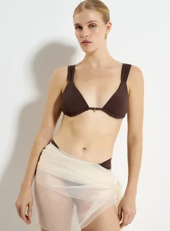 Wide drawstring strap triangle bra