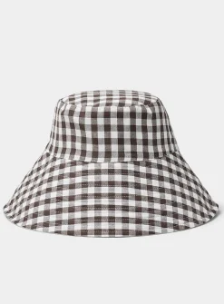 Wide gingham-brim bucket hat