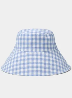 Wide gingham-brim bucket hat