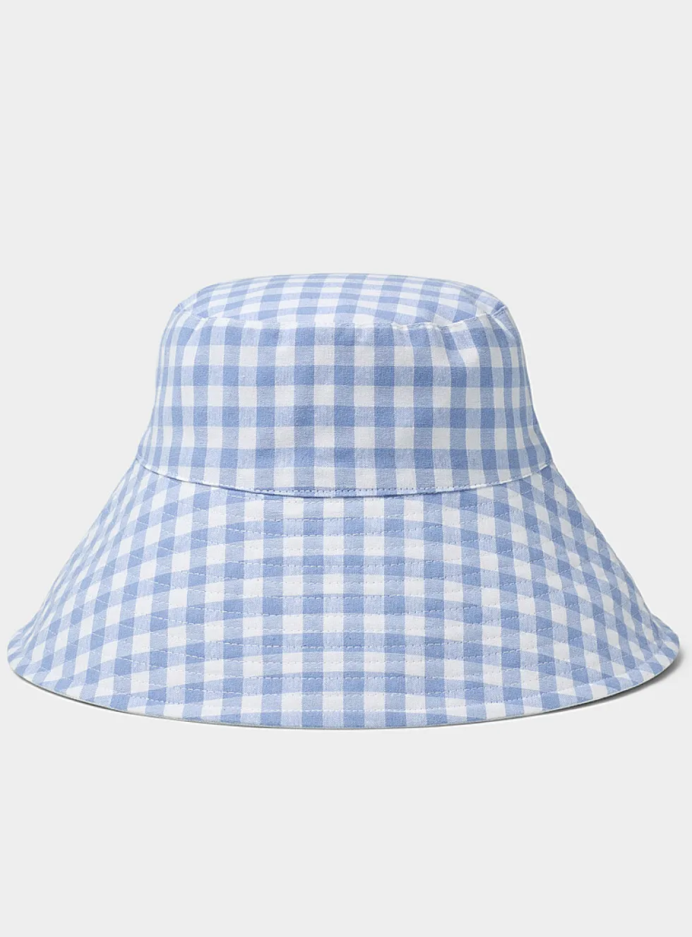 Wide gingham-brim bucket hat