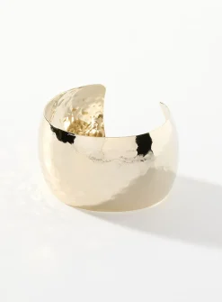 Wide hammered metal open bangle