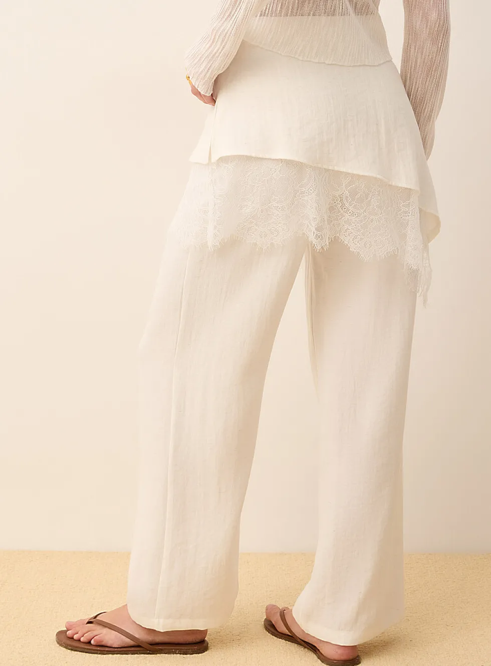 Wide pant with side-tie miniskirt